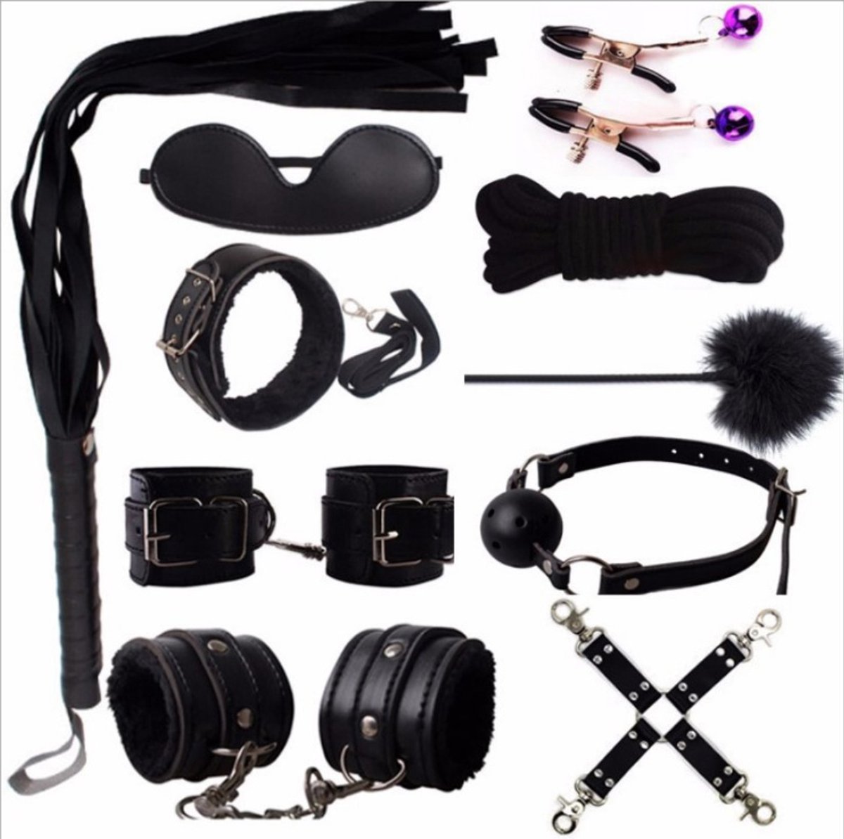 BDSM set - sex toys - handboeien seks - seksspeeltje - vastbinden- zwart - klemmen - Toys4Enjoy