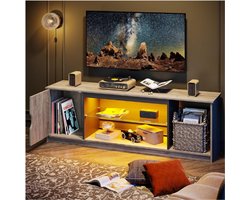TV-meubel 145x35x52 cm voor tv's tot 65 inch met RGB LED-verlichting en verstelbare glazen planken - lowboard voor woonkamer, slaapkamer