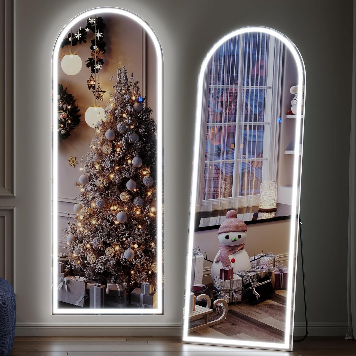 Volledige Lengte LED Wandspiegel met Standaard, Gebogen Top, 178x65 cm