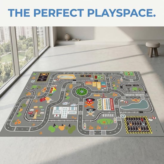 Autospeelmat - Wegtapijt Kinderen - Spelen met Auto's - Antislip Onderkant - 80 x 120 cm - Grijs — afbeelding 4