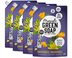 Marcel's Green Soap Universeel Wasmiddel Navulling - Amber & Ylang Ylang - 4 x 1L - 92 wasbeurten