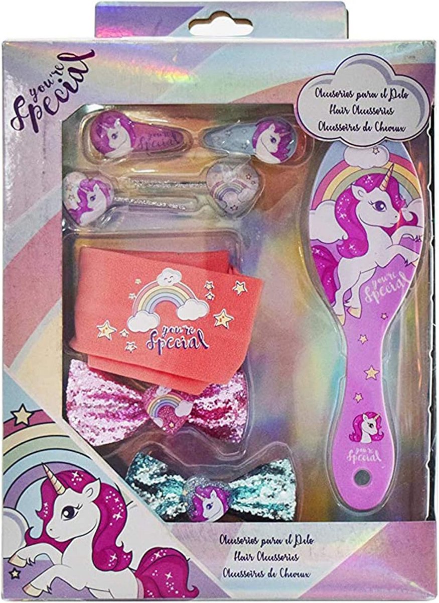 8-delige Eenhoorn Haaraccessoireset met Borstel