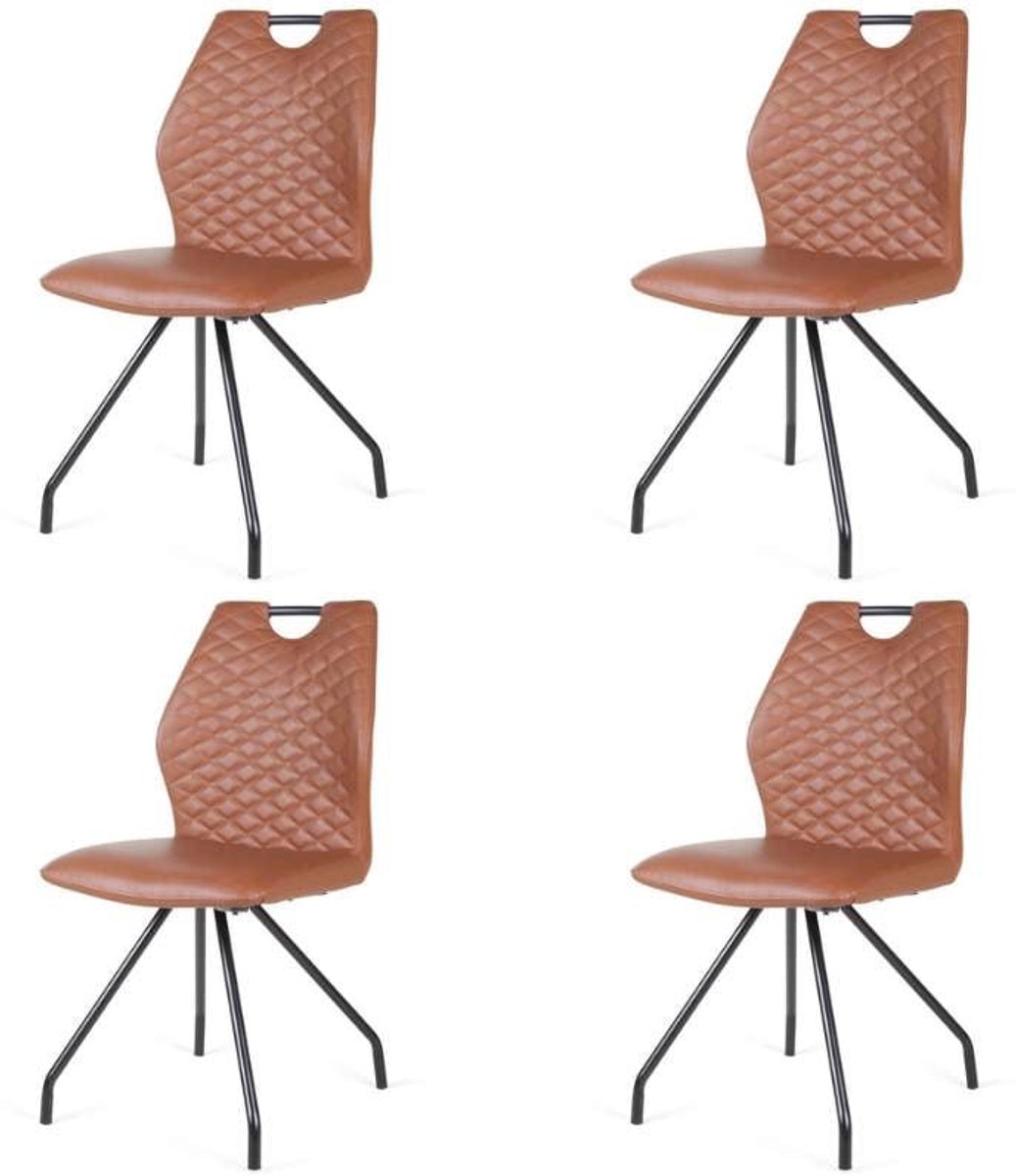 Eetkamerstoel - Carlos - leer Vintage cognac (4 stuks)