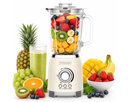 KitchenApp Retro Blender 1.5L – Glazen kan – 800W – Crushed Ice, Smoothie & Pulse – Beige