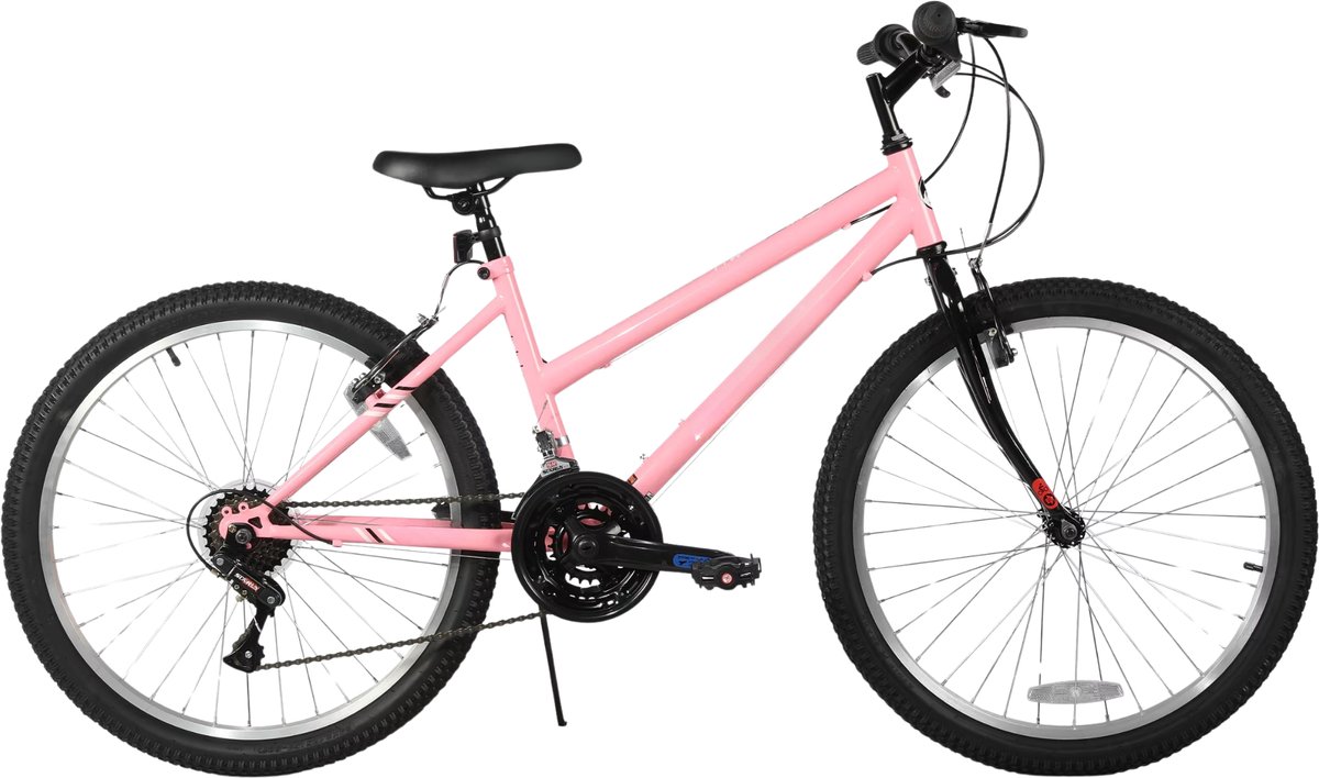 Happiq Dames mountainbike 61–66 cm – Voor volwassenen voor woon- en sportief gebruik op trail en weg – Met 18 versnellingen en hardtail ontwerp – Roze aluminium frame
