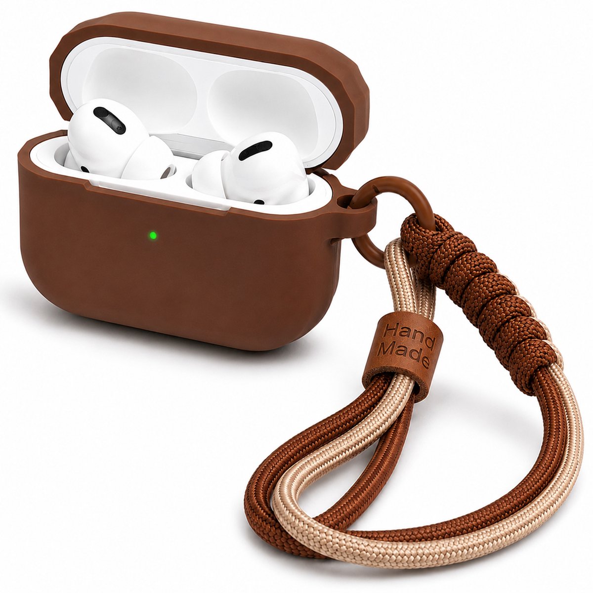 Hoesje Geschikt voor AirPods Pro 2 / Pro 1 Gen (2023 / 2022 / 2019) – Siliconen Case met Draagkoord – Bruin