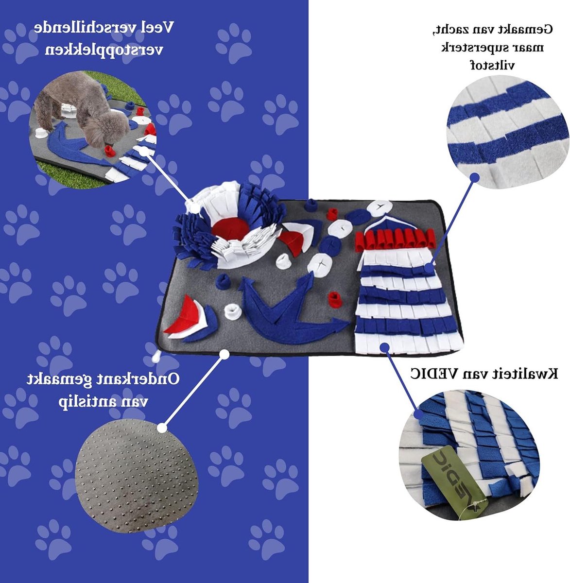 Snuffelkleed Hond - Hondenkleed Voedsel - Voedsel Verrijking - Anti Shock Ontwerp - 75 x 50 CM - Navy
