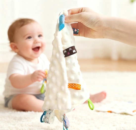 Babydeken - Sensorische deken - Baby troosten - Zacht fleece materiaal - 24 x 24 cm - Giraf met ivoorkleurige stippen — afbeelding 4