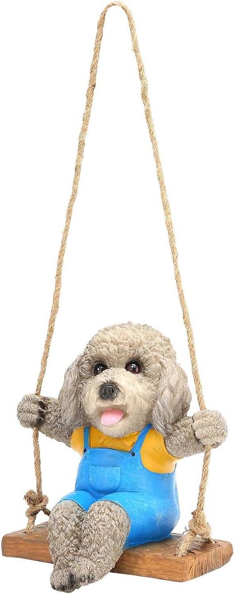 Schommeldier Teddy Hond - Hars Ambacht Hanger - Tuin Decoratie - Weerbestendig Hars - 15.5x12x17cm - Grijs