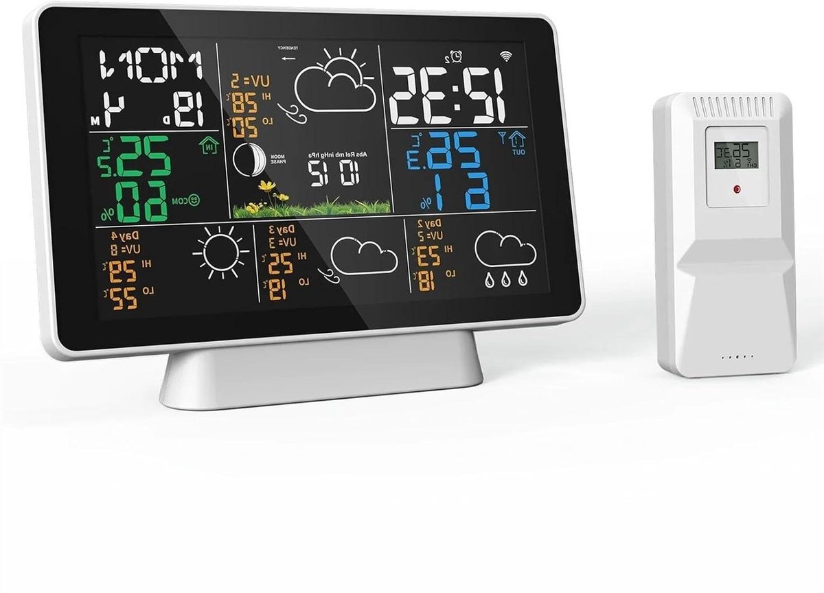 Weerstation met display - Digitale thermometer - Weersvoorspelling thuis - WiFi kalibratie - 75 inch scherm - One Color