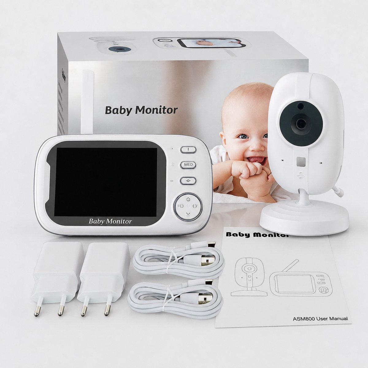 GoGoldPro Babyfoon met Camera - 3.5 Inch Baby Monitor - Nachtvisie - Tweeweg Audio & Draadloze Verbinding - 8 Slaapliedjes - Oplaadbare batterij
