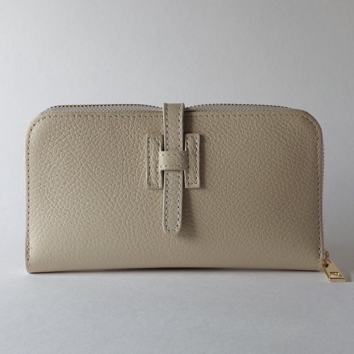 leren dames portemonnee creme - ruim Italiaans design met H logo - grote luxe portefeuille met veel vakken en munt vak - made in Italy kwaliteit