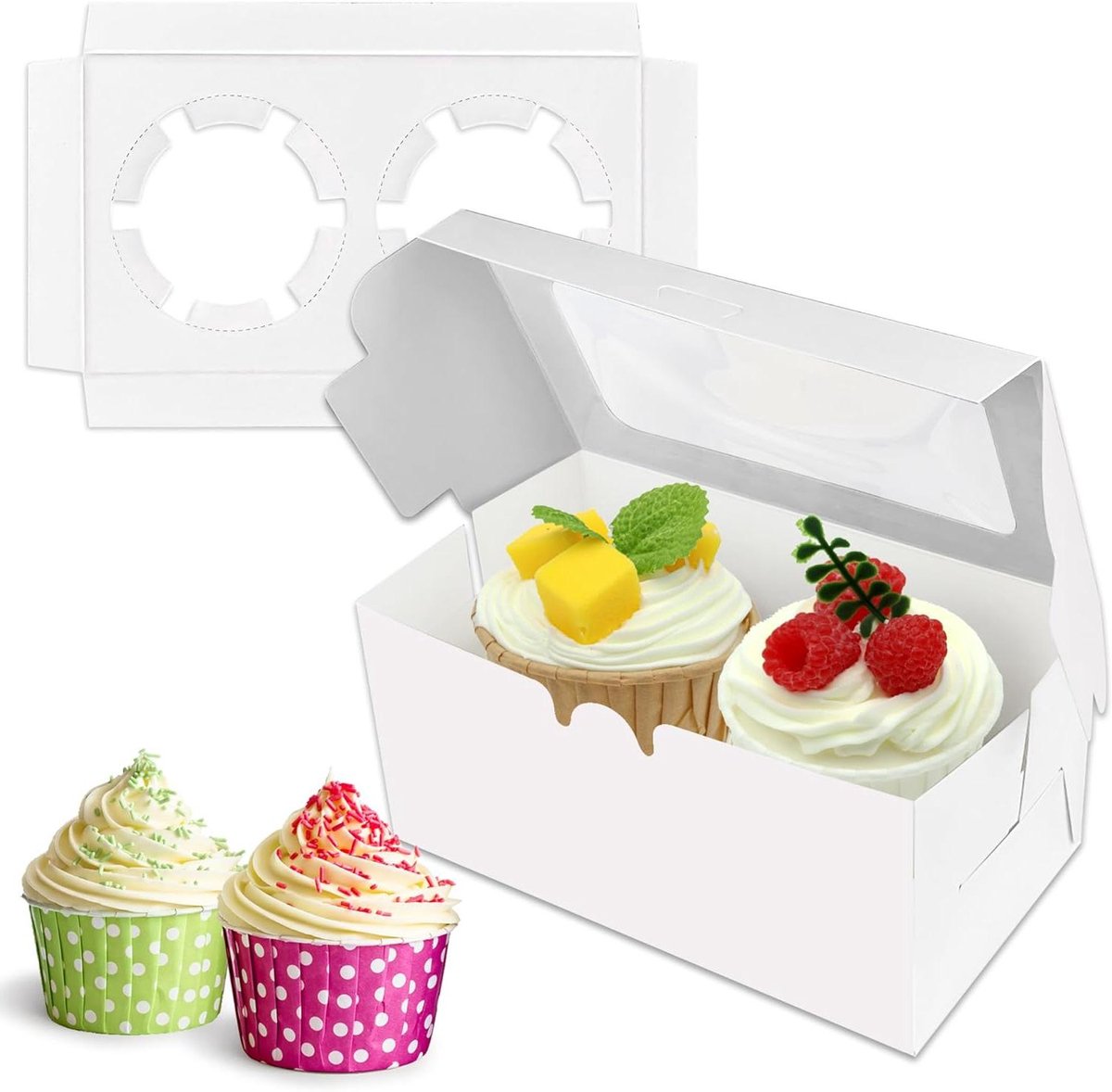 Papieren Taartdozen - Koekjes Geschenkdozen - Gebak Presenteren - Met Venster - 20 Stuks - Wit