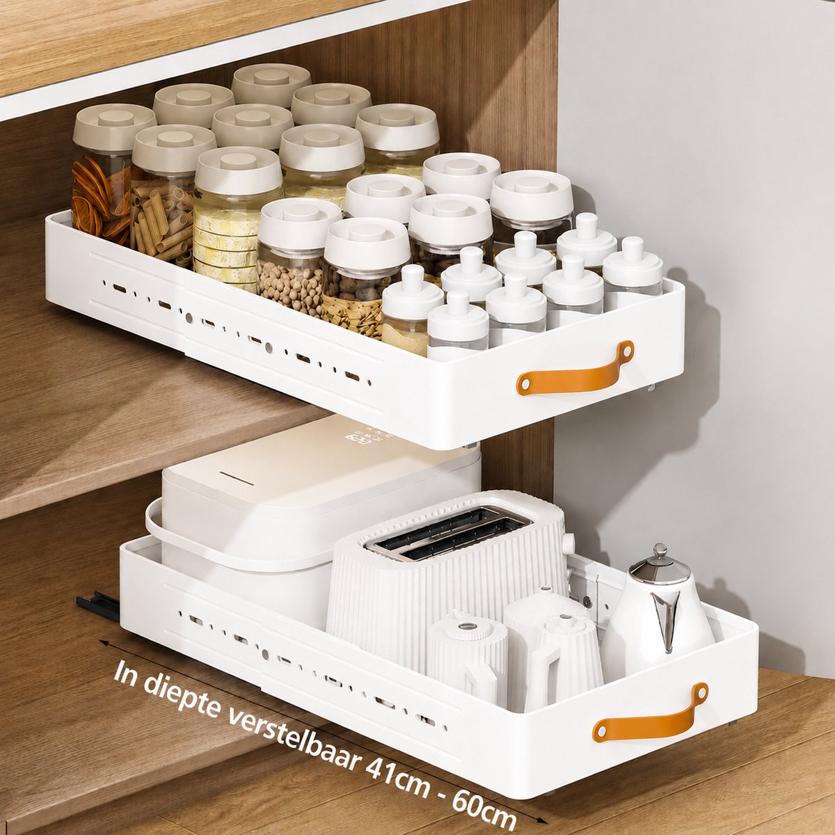 TammaT -Extra uitbreidbaar - Lade organizer - Telescopische lade - verstelbaar lade Mand - Keukenkastorganizer met handgreep - Uittrekbare laden - Opbergplanken voor keukenkasten - Uitschuifbare kastorganisator - Keuken organizer - Wit — cadeau in Cadeau-ideeën - foto 8