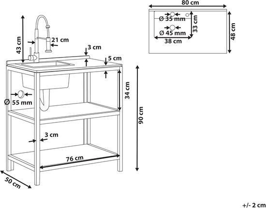Buitenkeuken Eiland - Tuin Keuken - Buiten Koken - Met Kraan Wasbak - 80x50x133 cm - Bruin — afbeelding 4