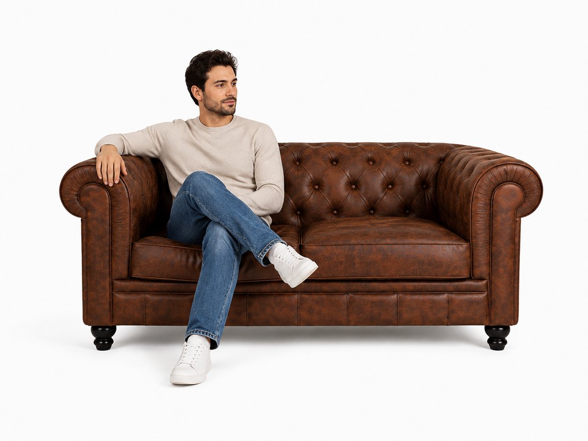 Bank Chesterfield - 2 Zits - Vintage Bruin - Sofa - Bankstel