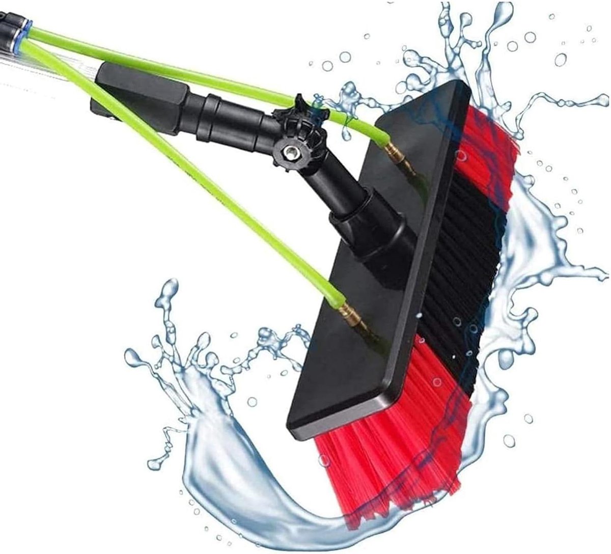 Raamreinigingsstaaf - Uitschuifbare reiniger - Hoge oppervlakken schoonmaken - Met watertoevoer - 30 cm borstel - Zilver