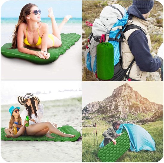 Slaapmat - Kampeer Accessoire - Buiten Slapen - Ingebouwde Voetpomp - 198 x 58 cm - Groen — afbeelding 3