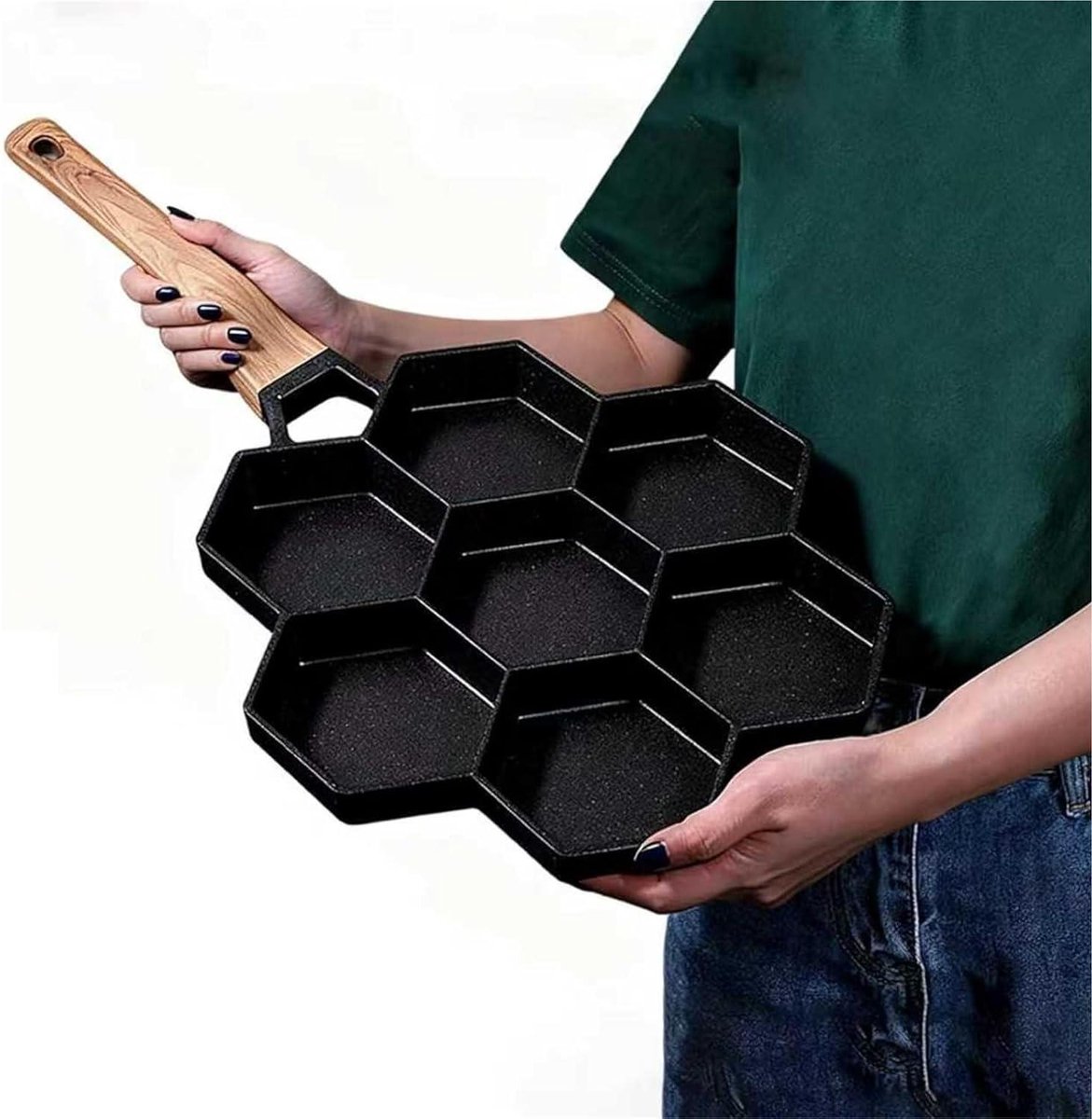 Pannenkoekenpan 7 gaten - Koekenpan eieren - Ontbijt bakken - Gelijkmatige warmte - 21 cm - Zwart