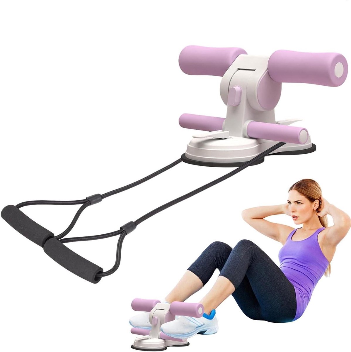 Sit Up Zuignap - Buikspier Trainer - Krachttraining Thuis - Dubbele Zuignap Stabiliteit - 3 Niveaus Verstelbaar - Paars
