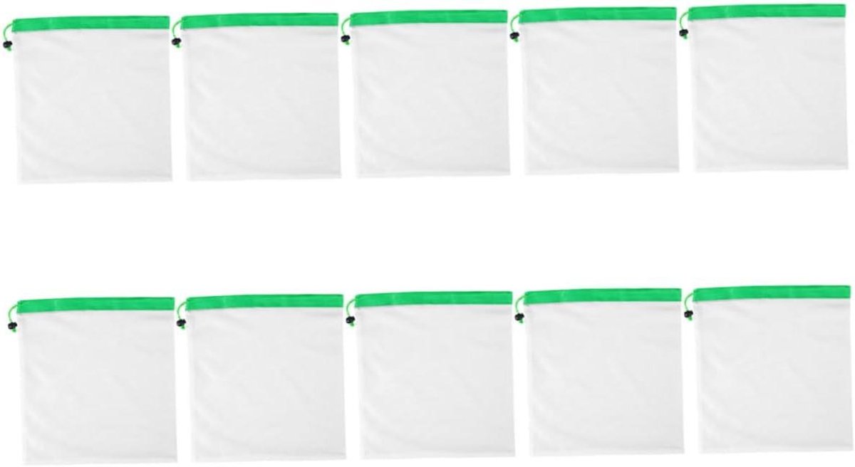 Herbruikbare Netzakken - Gaas Productzakken - Boodschappen Doen - Met Trekkoord - 10 Stuks - Wit