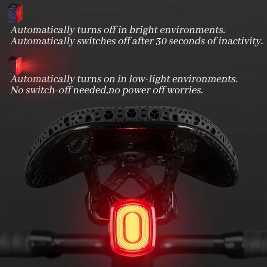 Daity 1 stuk - Slim fietsachterlicht met remdetectie - IPX6 waterdicht, USB-C oplaadbaar achterlicht met 4 standen en inductie op dezelfde frequentie voor veilig fietsen in het donker — afbeelding 4