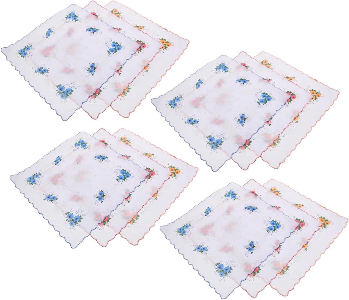Dames zakdoeken - Bloemenprint doekjes - Feestelijke accenten - Zachte katoenstof - 12 stuks - Meerdere kleuren