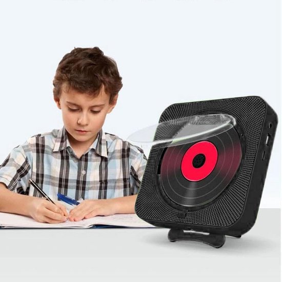 Draagbare CD-speler met Bluetooth, HiFi Luidspreker, Wandmontage, USB/AUX Muziekspeler, zwart — afbeelding 2