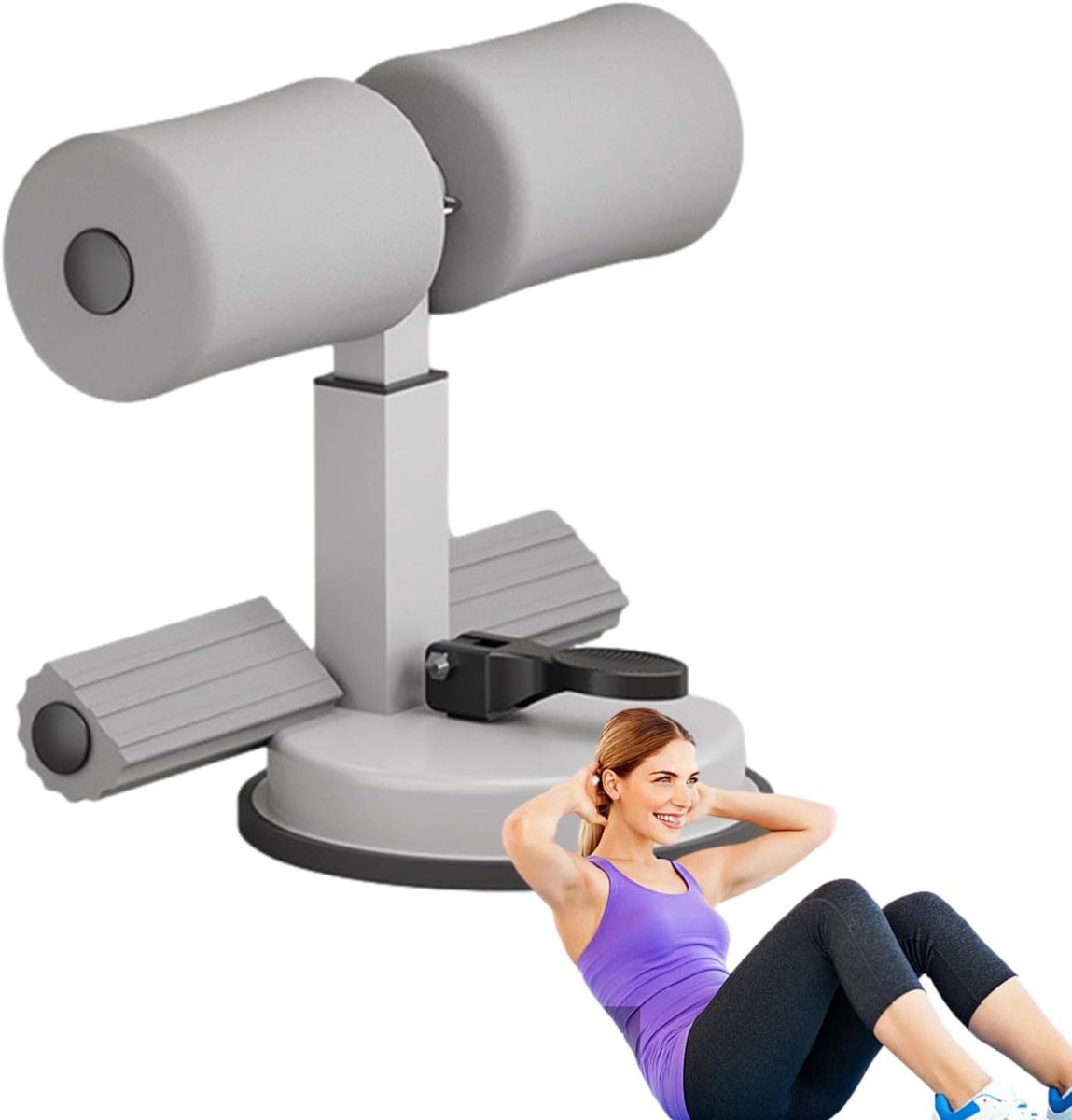 Sit-up Voethouder - Buiktrainer Assistent - Thuistraining Buikspieren - Dubbele Zuignap Stabiliteit - 28 cm Breed - Zwart