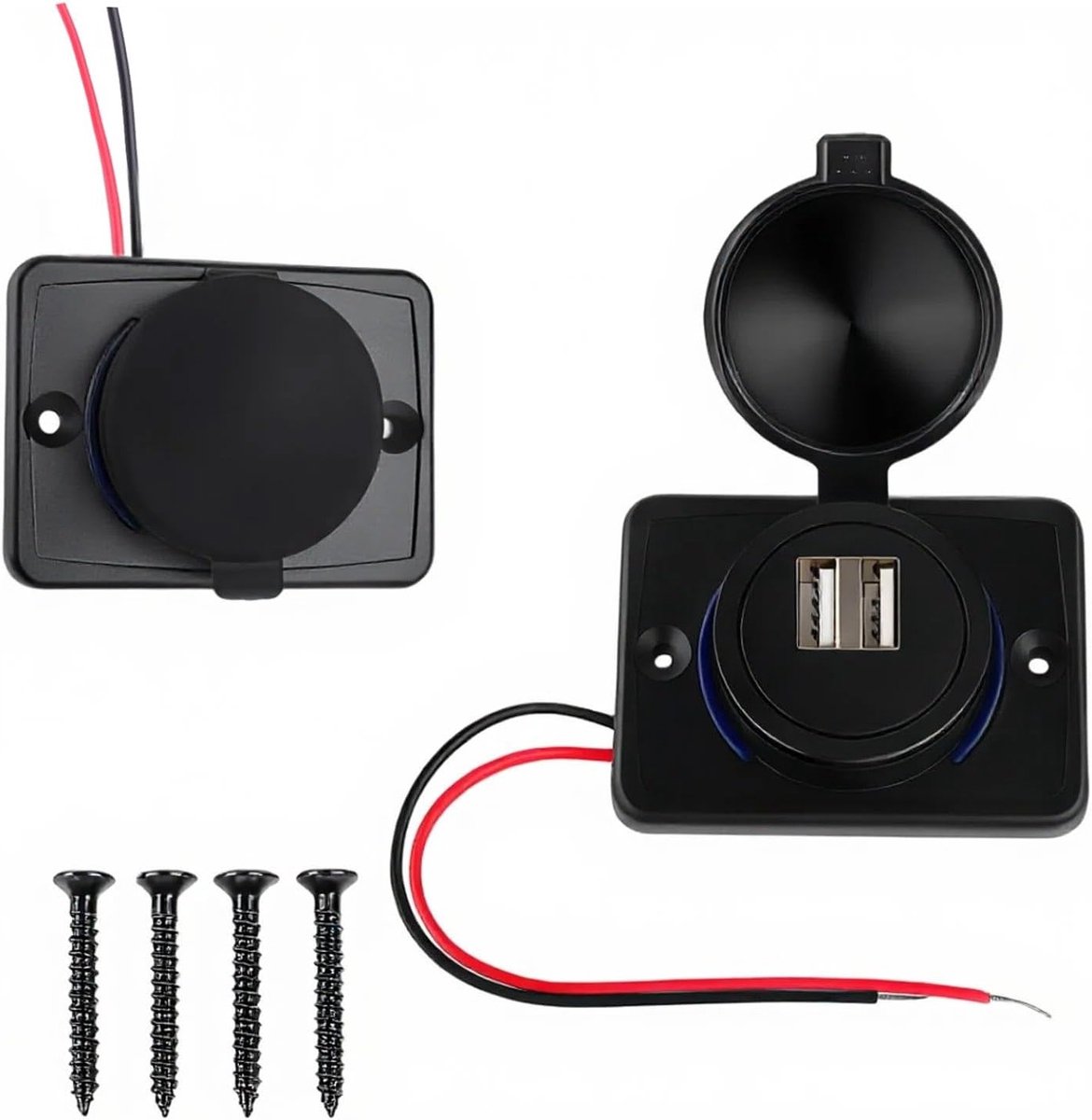 Set van 2 USB Oplaadpunten voor Auto's, Dual USB Lader voor 12V Motorhomes en Vaartuigen, Snelladen voor Mobiele Apparaten, Geschikt voor Motoren en Bussen