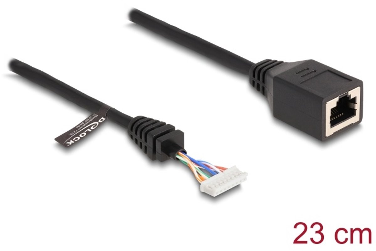Delock Cable RJ45 jack to pin header female 2.00 mm 8 pin Cat.5e 23 cm black