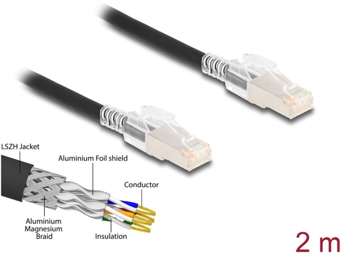 DeLOCK 80256 netwerkkabel Zwart 2 m Cat6a S/FTP (S-STP)