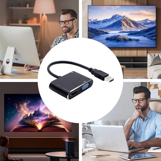 USB naar HD Adapter - Monitor Kabel - Beeld Overzetten - Plug and Play - 1920x1080 Resolutie - Zwart — afbeelding 4