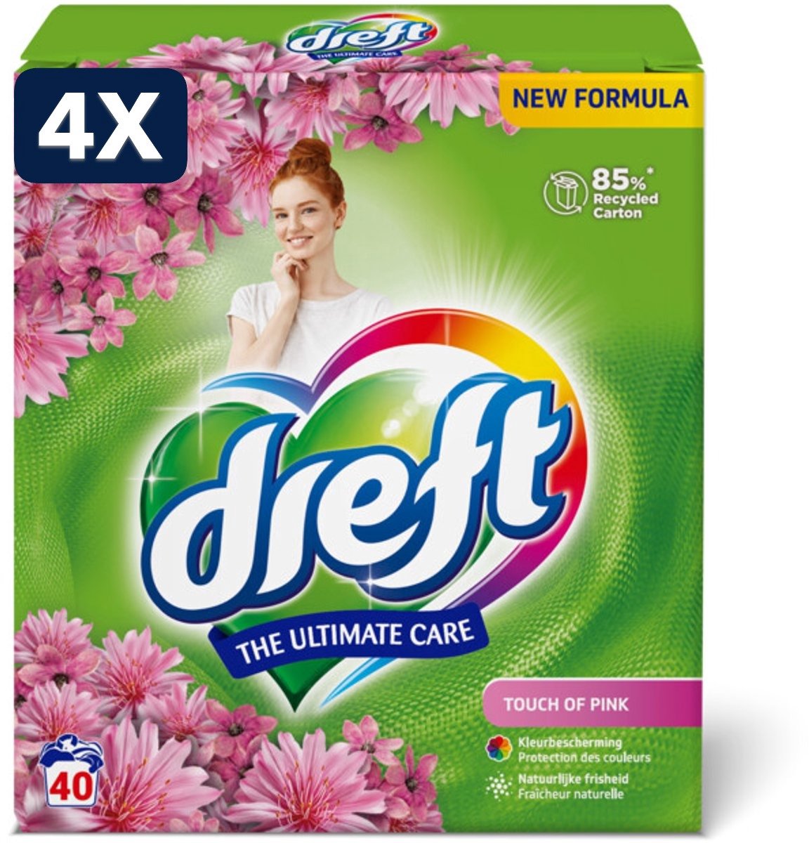 4 x Dreft Poeder Wasmiddel Touch Pink 40 wasbeurten - 2,6 kg