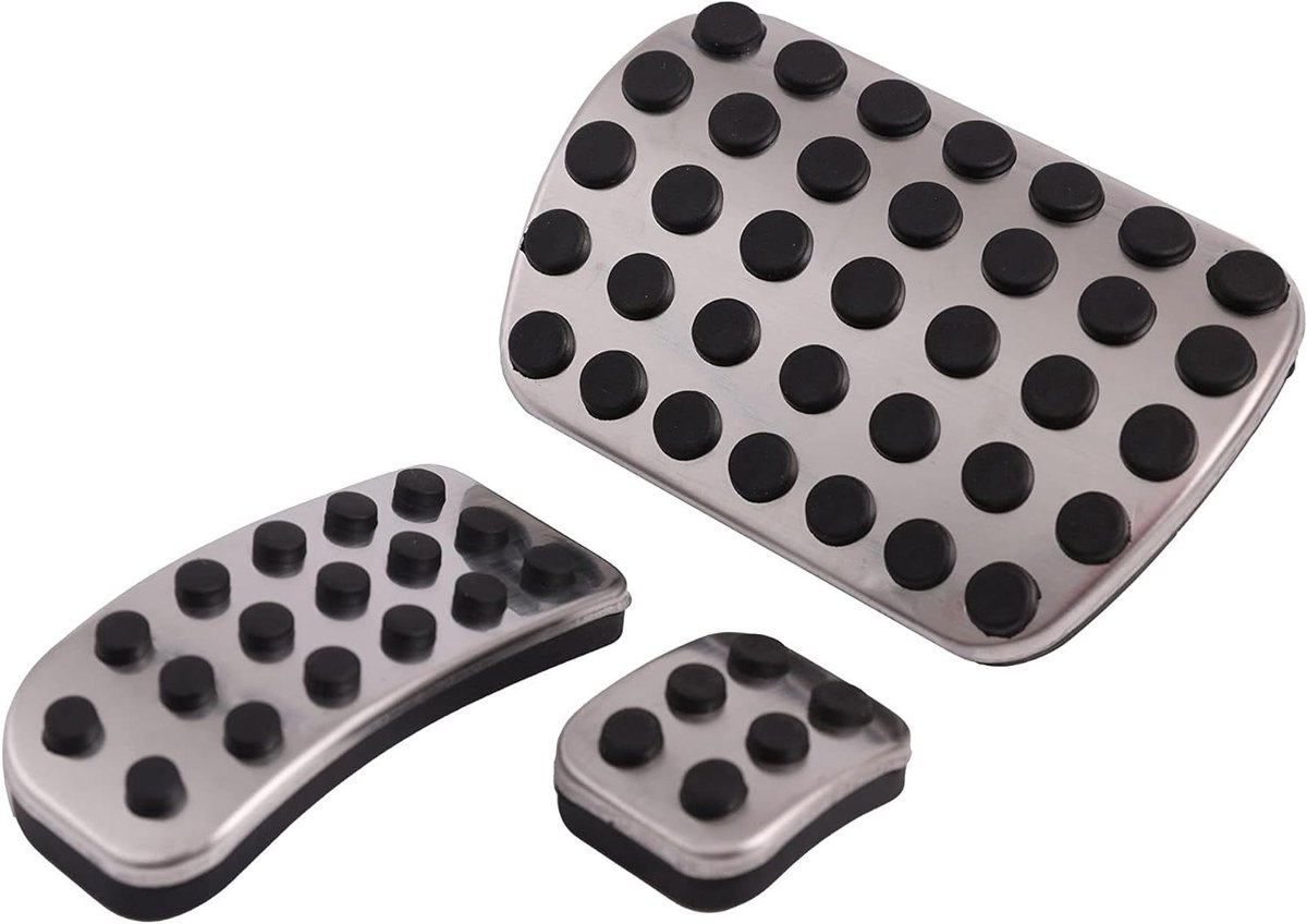 Pedaalhoezen Set - Auto Interieur - Bescherming en Grip - Roestvrij Staal - 3 Stuks - Zilver