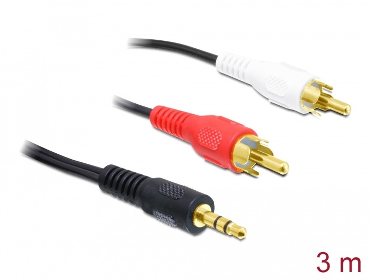 Kabelaudio 3,5 mm stereo jack mannelijk> 2 x rca mannelijk 3 m