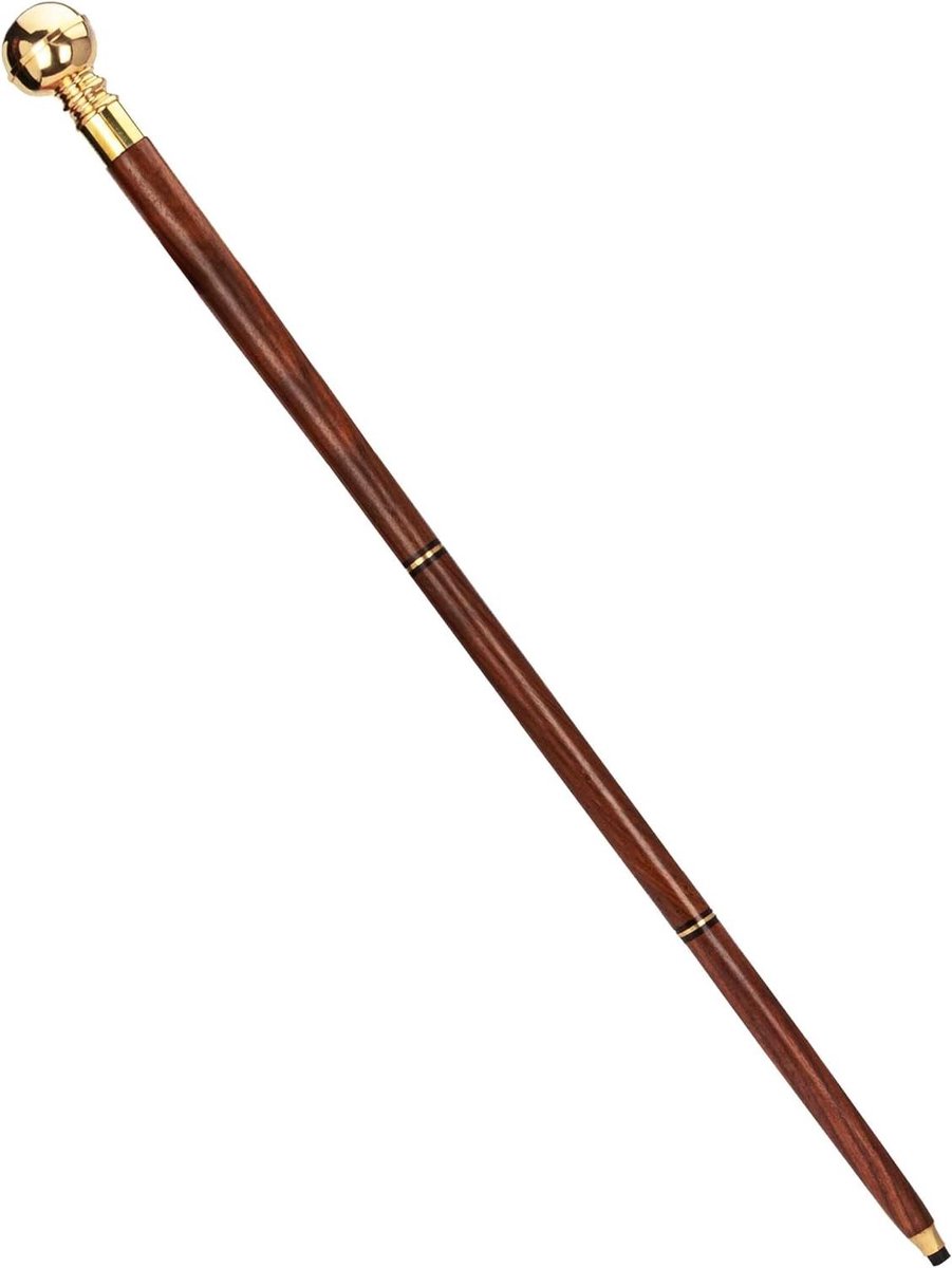 Wandelstok met kompas - Steunstok maritiem - Veilig wandelen - Hout en messing - 93 cm - Bruin geel