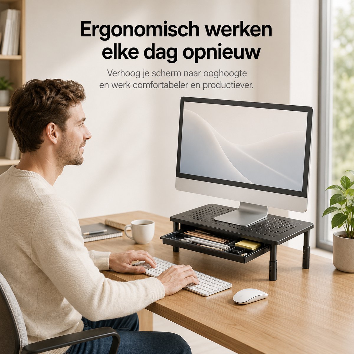Sounix Monitor Standaard Verstelbaar - Voor Monitor tot 32"/20kg - Monitorverhoger voor Computer Beeldscherm of Printer - Zwart — afbeelding 2