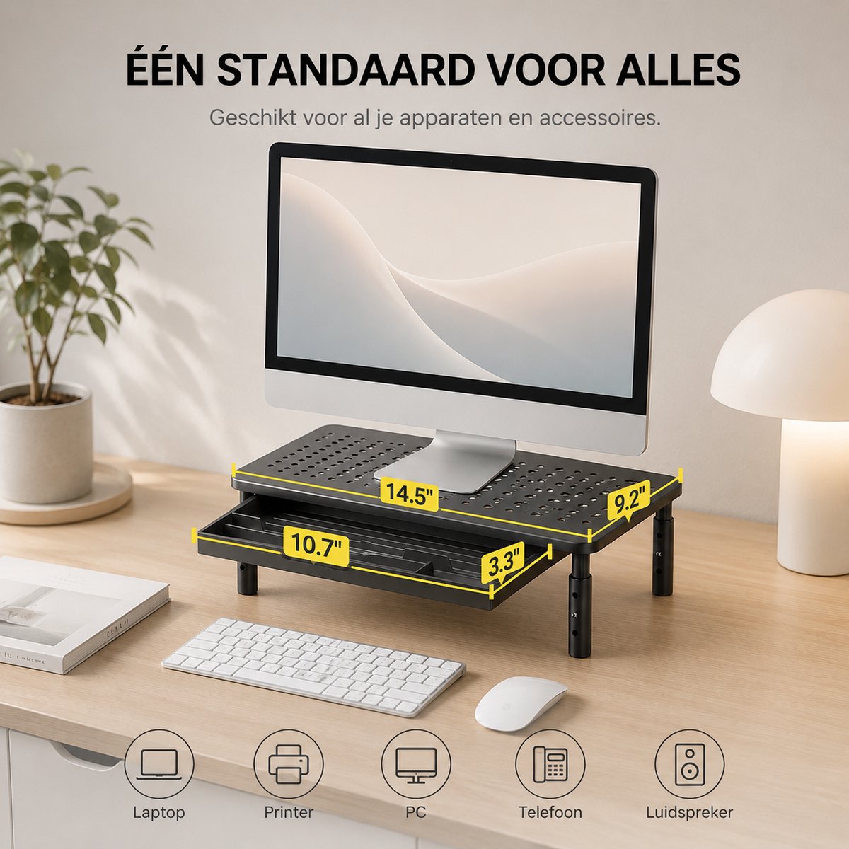 Sounix Monitor Standaard Verstelbaar - Voor Monitor tot 32"/20kg - Monitorverhoger voor Computer Beeldscherm of Printer - Zwart — afbeelding 6