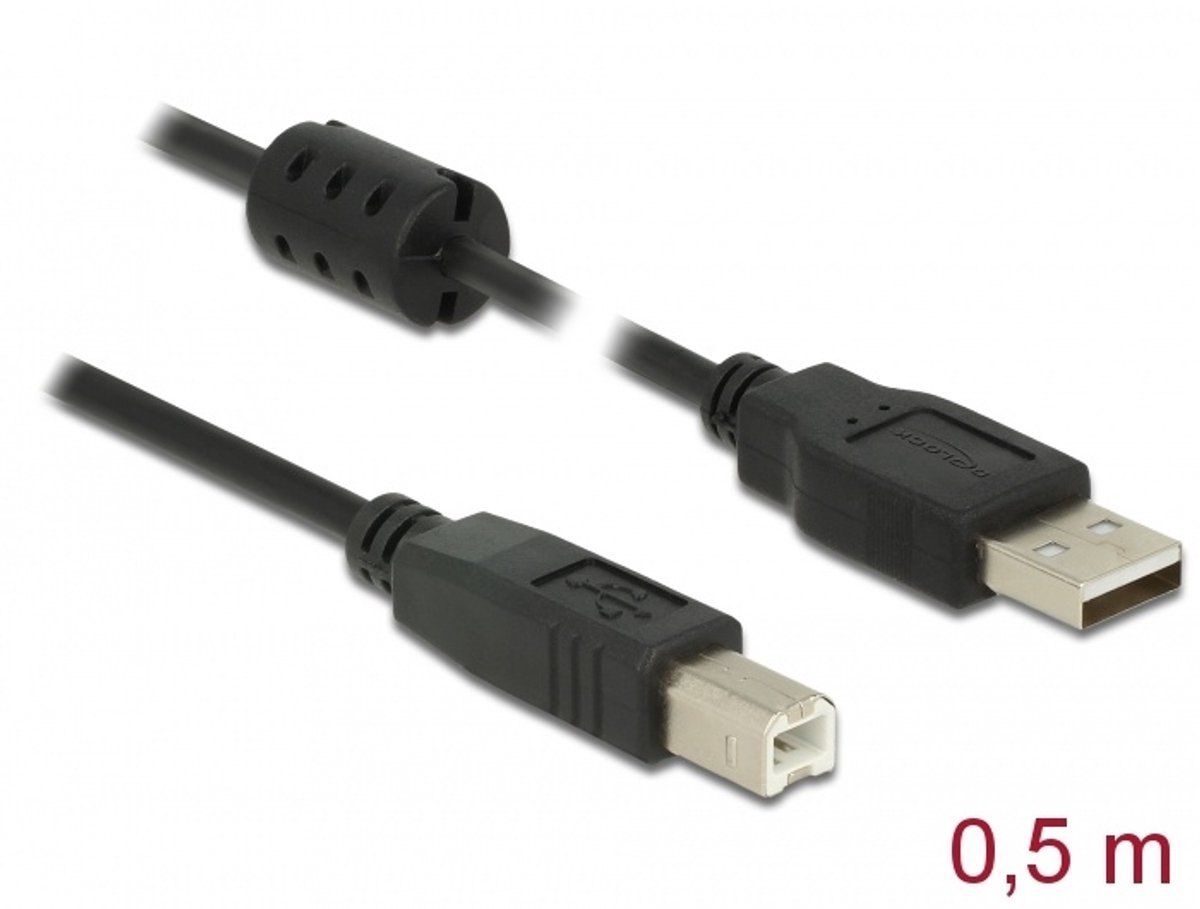 USB kabel USB 2.0 Type-A mannelijk naar USB 2.0 Type-B Mannelijk 0.5 m Zwart