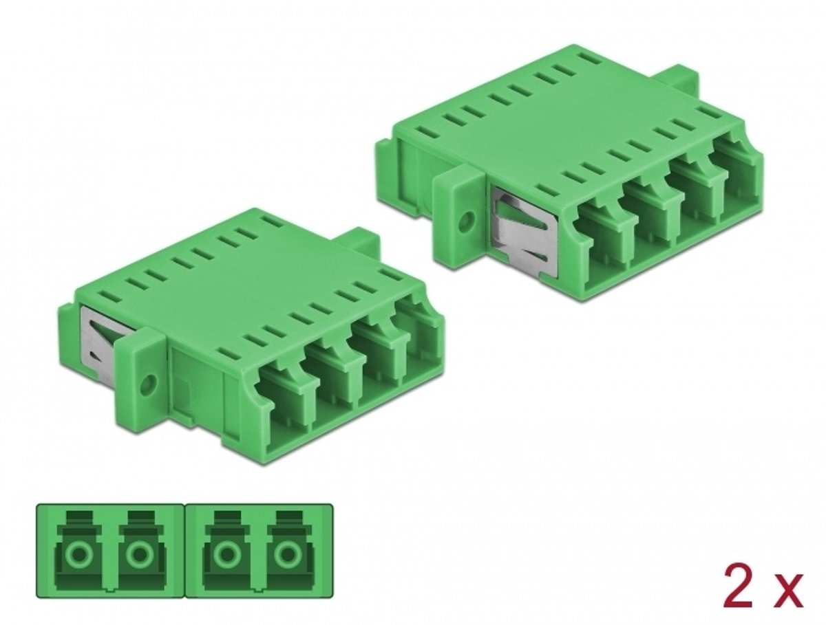Image of Delock Optical Fiber Coupler LC Quad female to LC Quad female Single-mode 2 pieces green