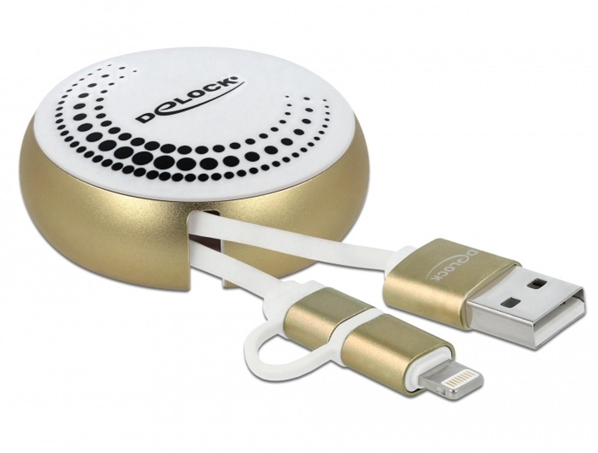 DeLOCK 85820 USB-kabel 0,92 m USB 2.0 USB A Micro-USB B/Lightning Goud, Wit