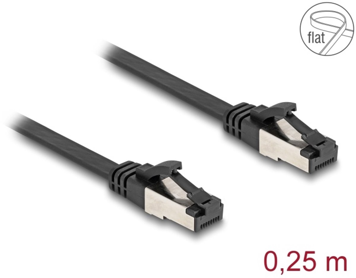 Delock RJ45 Flat Patch Cable plug to plug Cat.8.1 flexible 0.25 m black