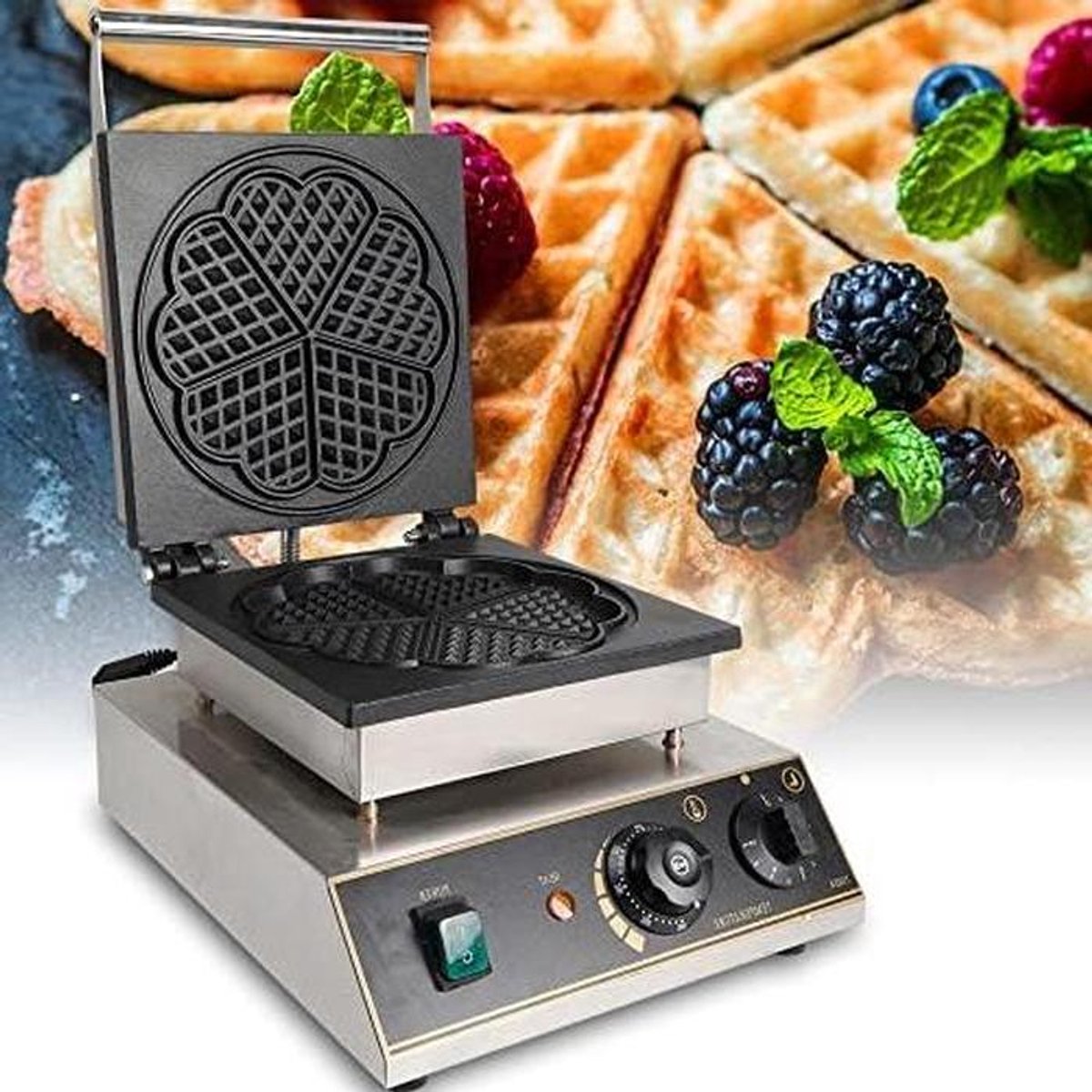 Hartvormig Wafelijzer Wafelmaker Ontbijt Maken 5 Wafels Tegelijk 5 Minuten Zilver