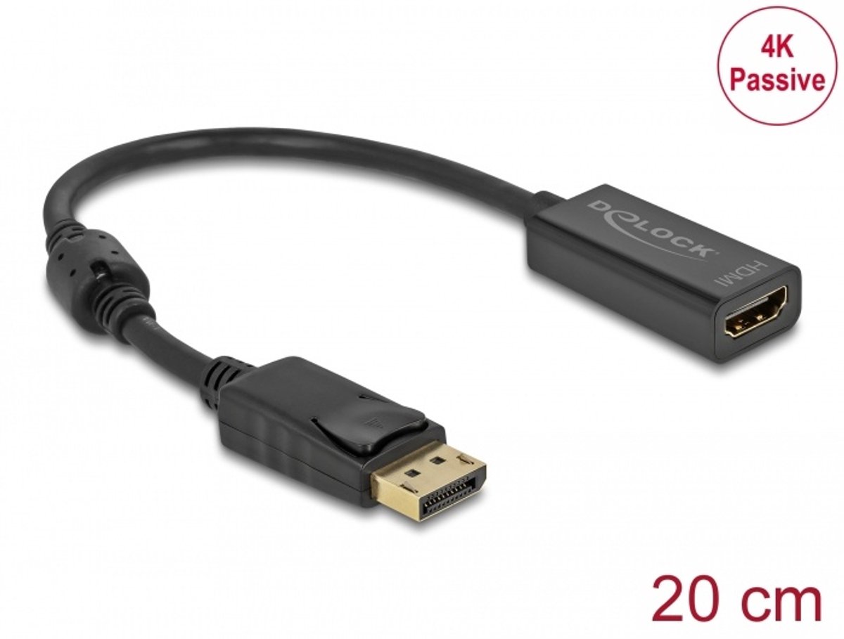 Adapter DisplayPort 1.2 Male naar HDMI vrouwelijk 4K passief zwart