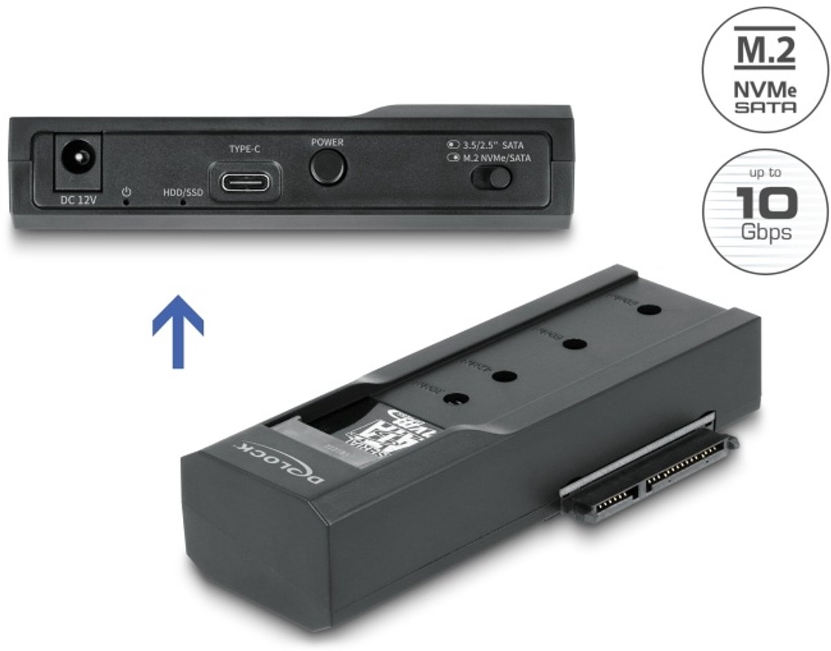 Delock USB Type-C™ Converter for 1 x M.2 SSD or 1 x SATA SSD / HDD