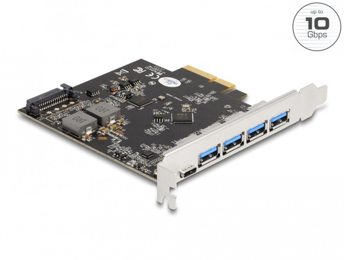 PCI Express X4-kaart tot 1 x USB Type-C + 4 X USB Type-A-Superspeed USB 10 Gbps