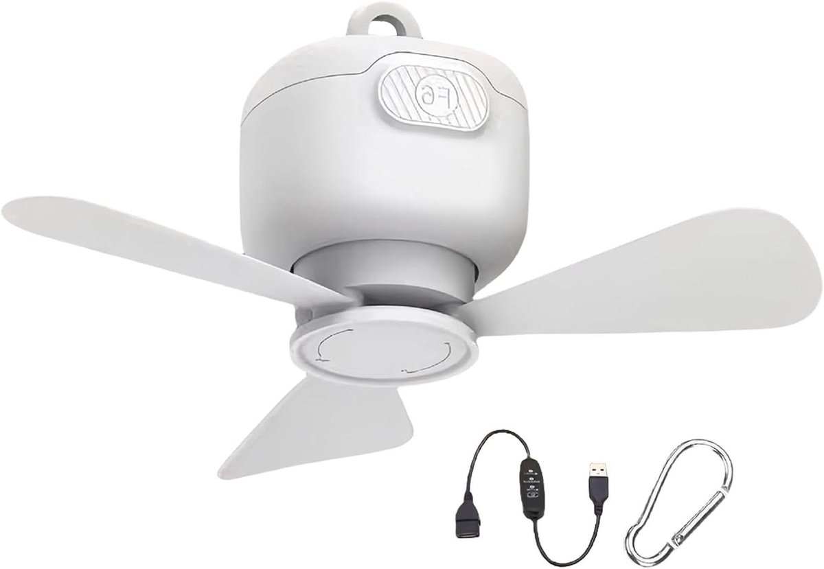 Draadloze Hangende Ventilator - Plafond Ventilator - Buitenkoeling Binnen - Met LED Verlichting - 8000 mAh Batterij - Wit