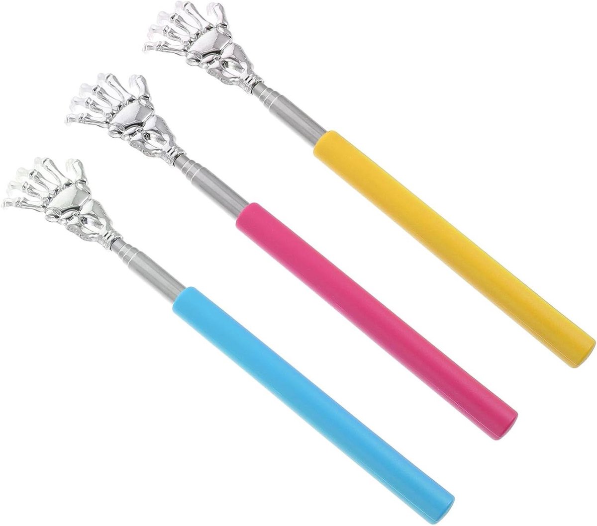 Rugkrabber Telescopisch - Uitschuifbare Krabber - Directe Verlichting - Roestvrij Staal - 22.5 cm - Blauw Geel Roze