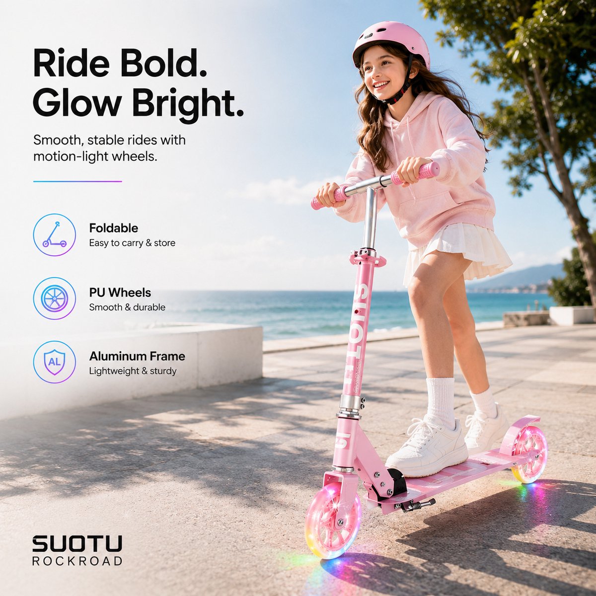 Suotu Kinderstep - 145mm Lichtgevende Wielen - Step - Speelgoed Jongens/Meisjes - Max stuurhoogte: 85 cm - Aluminium - Roze — afbeelding 10